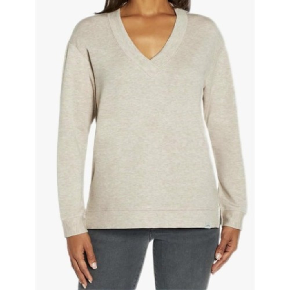 Orvis Women's Tan Beige Pullover V-Neck Pullover Sweatshirt LG